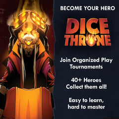 Dice Throne compact two-hero box on a ready-to-play setup.
