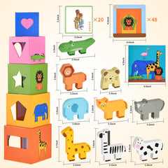 DICROON animal blocks with patterns for color recognition and imaginative stacking.