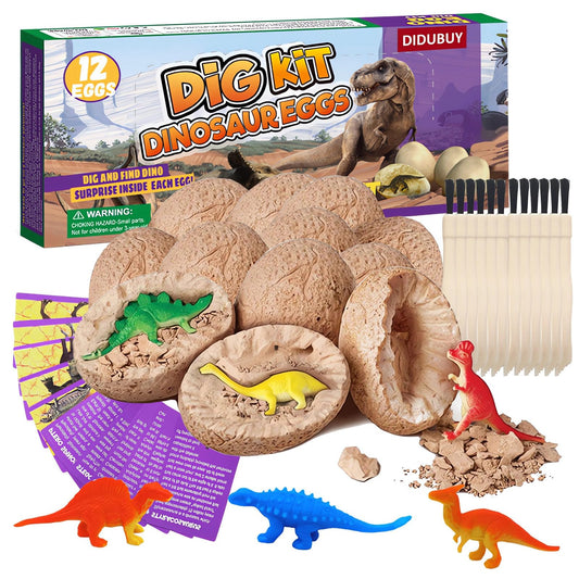 DIDUBUY Easter Dino Eggs Dig Kit box with 12 colorful eggs ready for discovery.