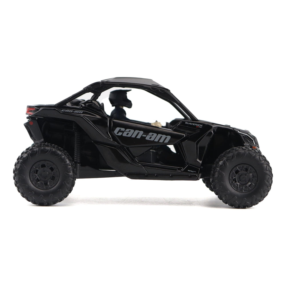 BRP Maverick X3 Turbo RR side profile showcases sleek silhouette and rugged tires.