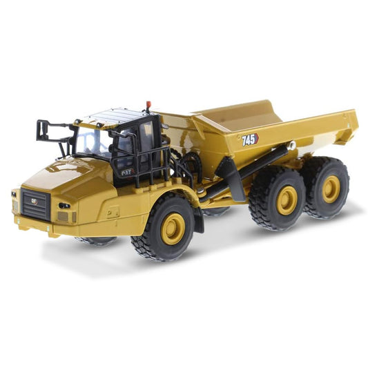 Diecast Masters Cat 745 articulated truck front view shows authentic CAT livery for display