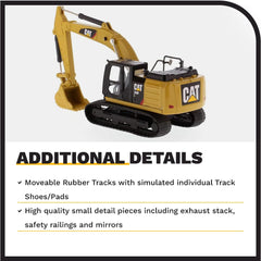 Diecast Masters Caterpillar 320F L boom-arm-bucket shows functional articulation for poses.
