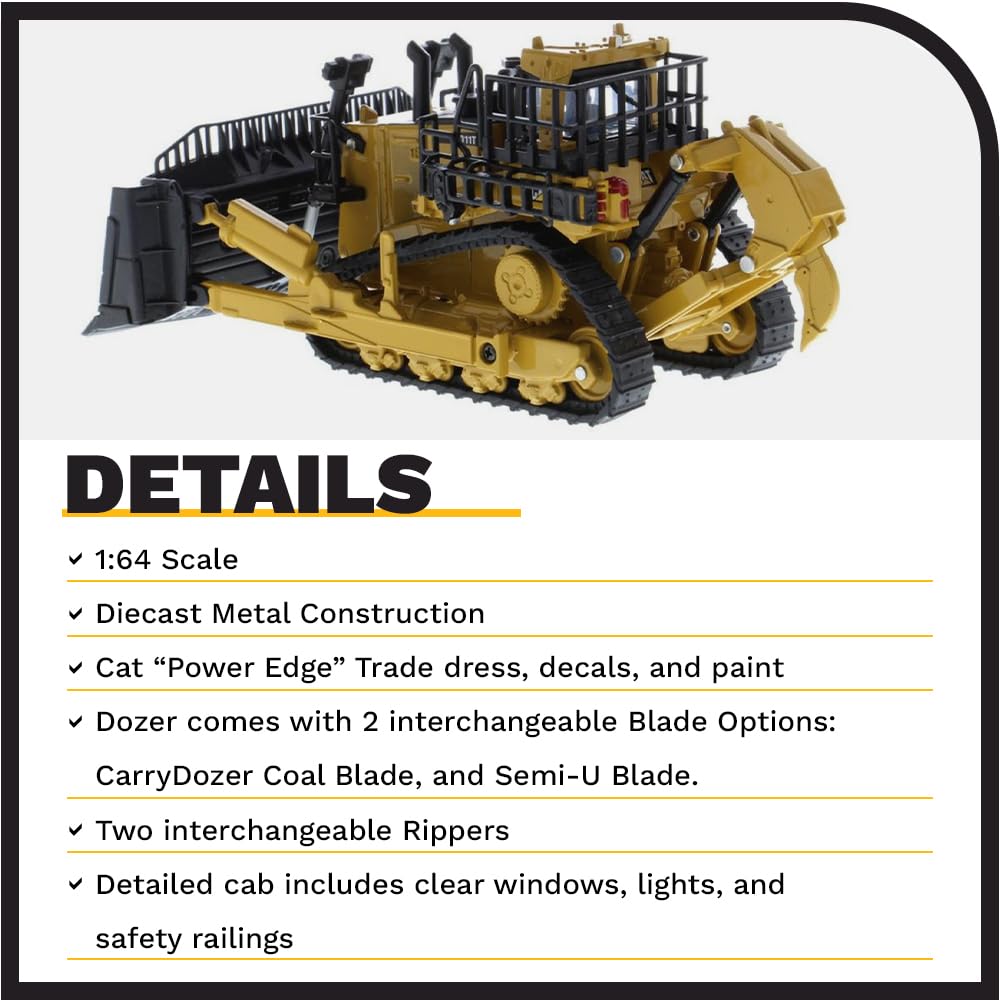 Diecast Masters CAT D11 dozer cabin interior shot with control details.