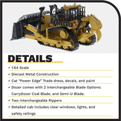 Diecast Masters CAT D11 dozer cabin interior shot with control details.