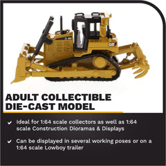 Diecast Masters D6R XL bulldozer top view captures compact dimensions for shelf display