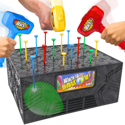 DiFFY Wack A Balloon Party Edition box opening for family-friendly anticipation.