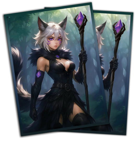 Digital Sorcery Studio Anime Cat Warlock Sleeves front art for MTG cards with vibrant fantasy design