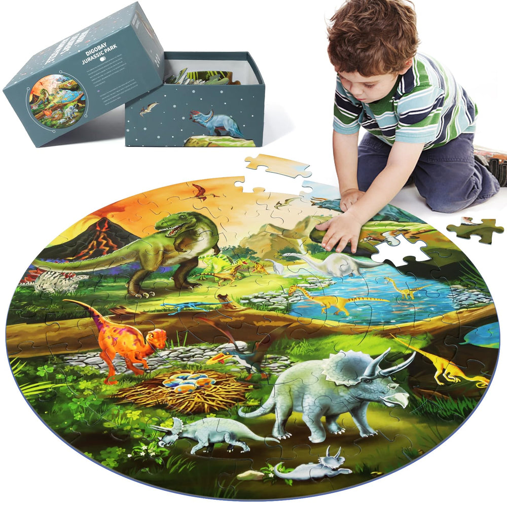 DIGOBAY floor puzzle Tyrannosaurus assembly reveals a vivid scene for kids.