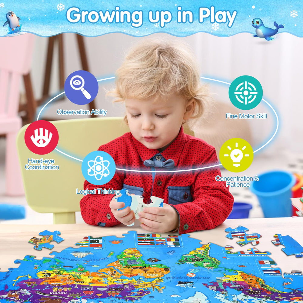 DIGOBAY glow world map puzzle flags detail supports flag recognition practice