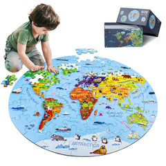 DIGOBAY World Map puzzle fully assembled on the floor for geography play.