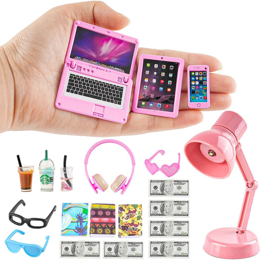Diinokiy dollhouse mini laptop enhances desk scenes with realism.