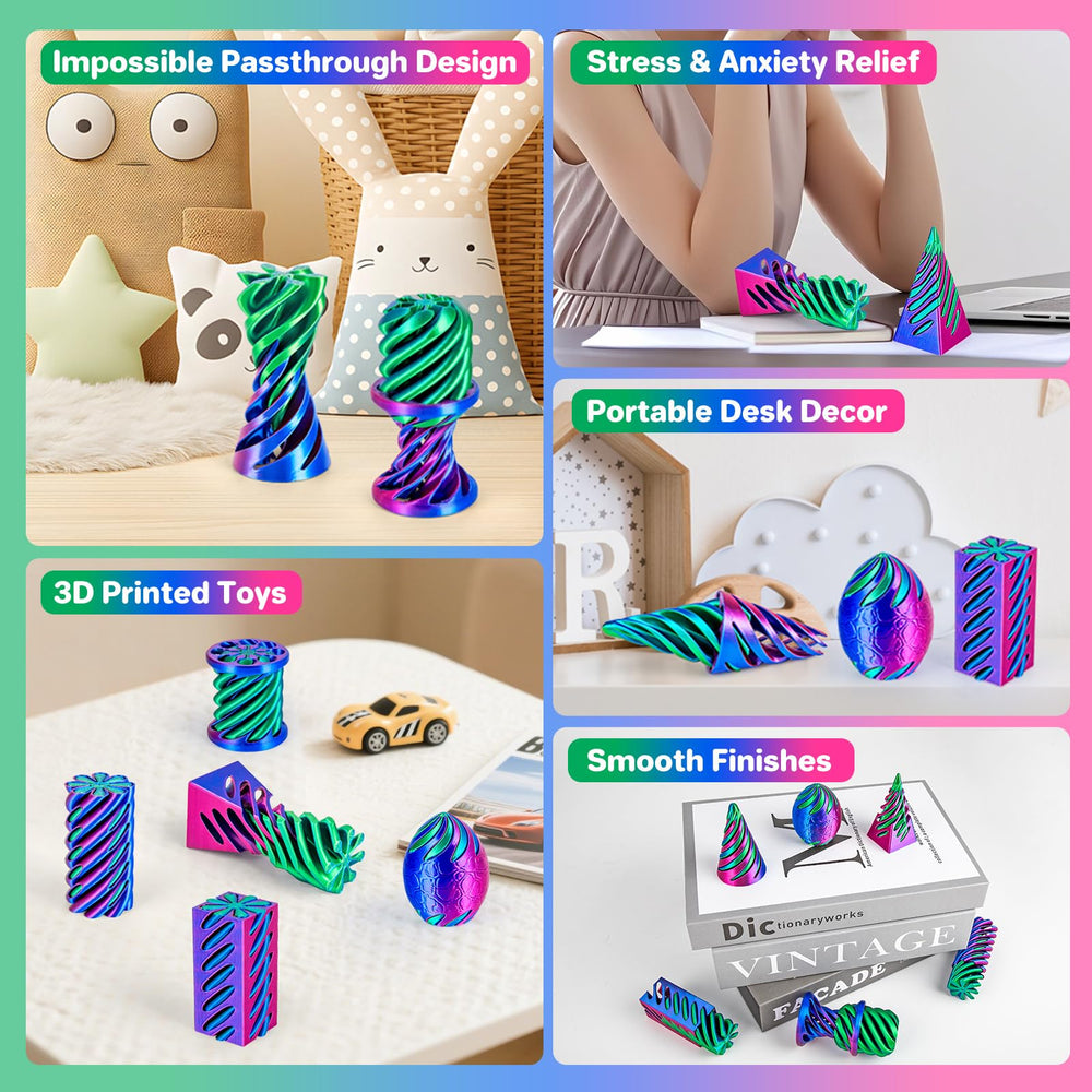 Dikale 6-pack spiral cone fidget set cuboid shape for desk decoration and focus.