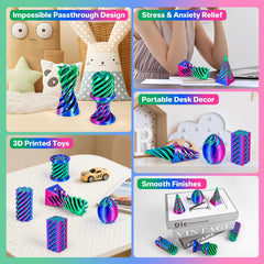 Dikale 6-pack spiral cone fidget set cuboid shape for desk decoration and focus.