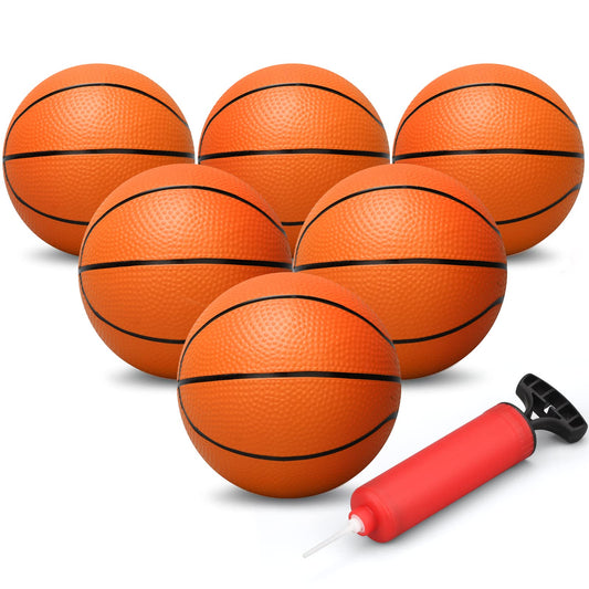 Dilabnba mini orange basketball beside the over-the-door hoop for indoor fun.