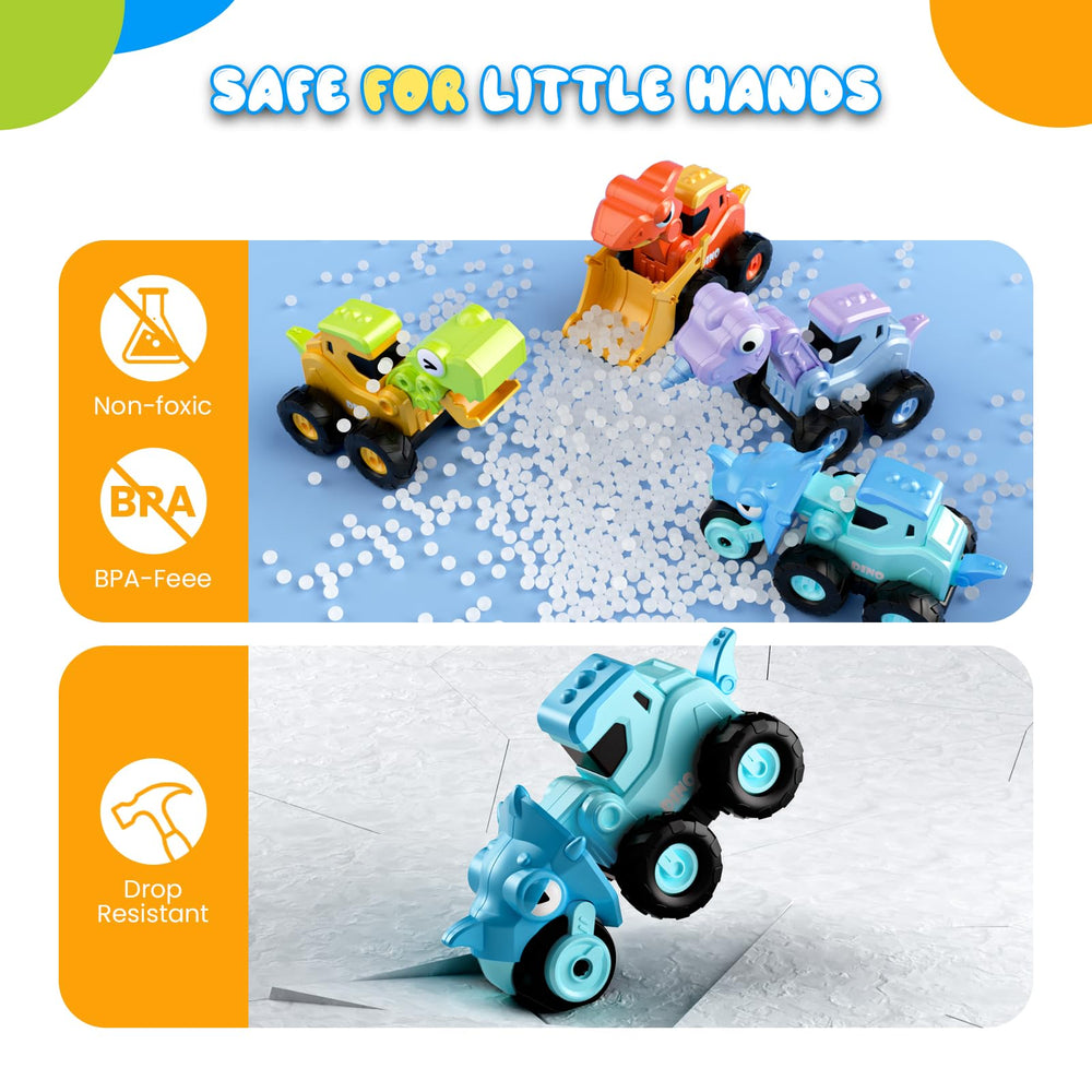 Dimoarch dino playset with four vehicles for cooperative pretend play
