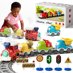 Dimoarch electric train set fire truck with magnetic cars for imaginative play