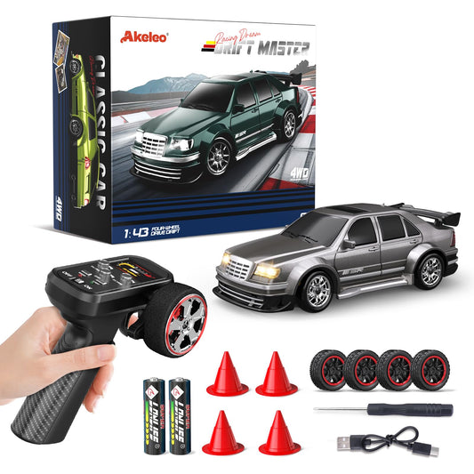 Dingdongwu 1/43 mini RC drift car side view highlighting compact design for precise practice.