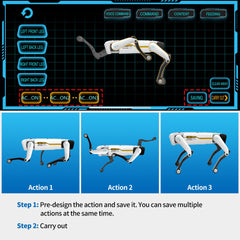 Dingdongwu smart dog with app programming screen for creating custom sequences