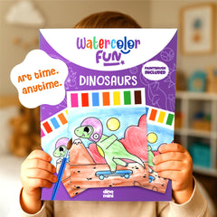 DINO MINI child painting with waterbrush shows mess-free painting for on-the-go fun.