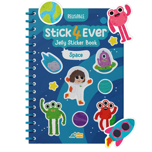 Dino Mini Stick4Ever jelly sticker book – space scene, mess-free fun for car trips.