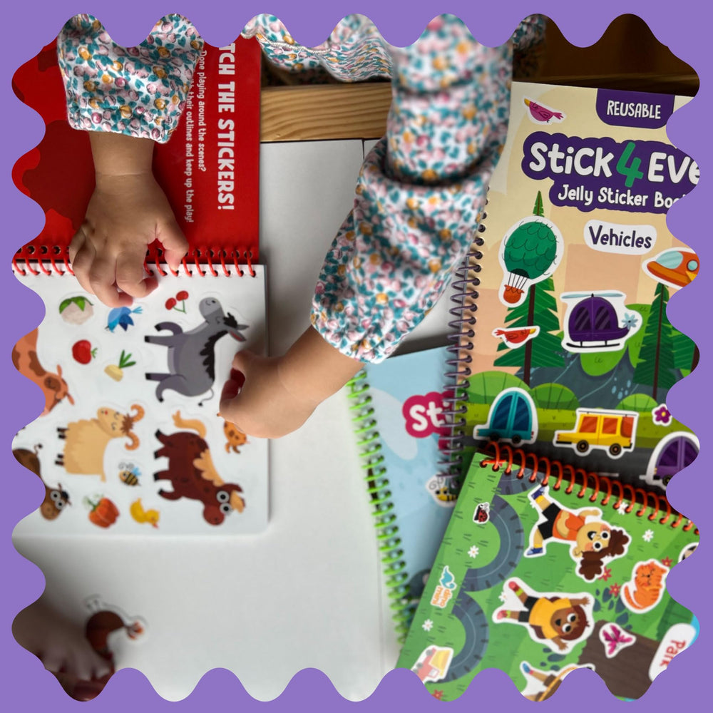 DINO MINI Stick4Ever waterproof and washable stickers for easy cleanup.