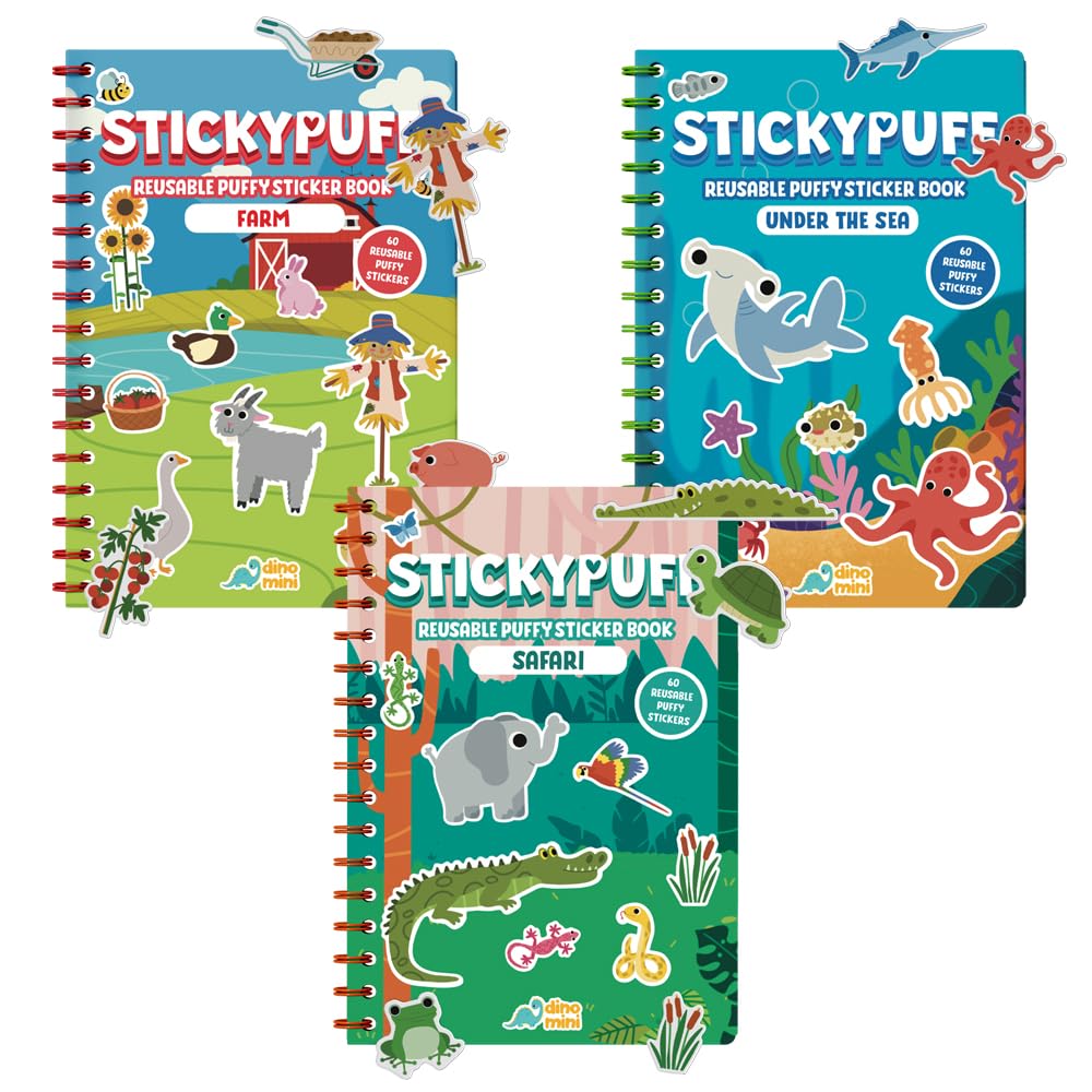 DINO MINI Stickypuff value-pack scene 1: reusable puffy stickers boost preschool storytelling.