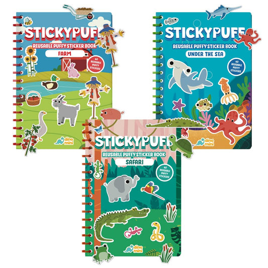 DINO MINI Stickypuff value-pack scene 1: reusable puffy stickers boost preschool storytelling.