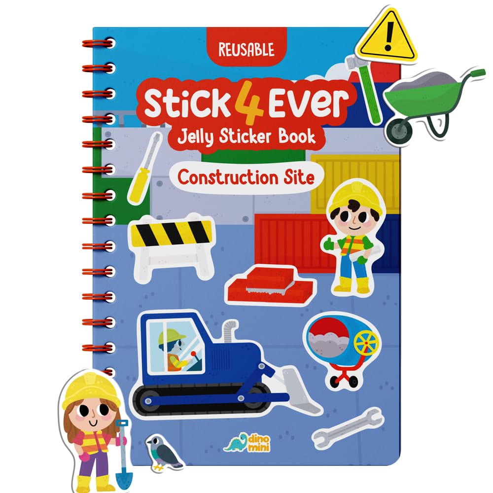 DINO MINI Stick4Ever jelly sticker book cover with construction theme for kids.