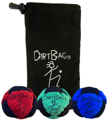 DIRTBAG Classic Footbag 3-Pack with carry pouch for portable practice.