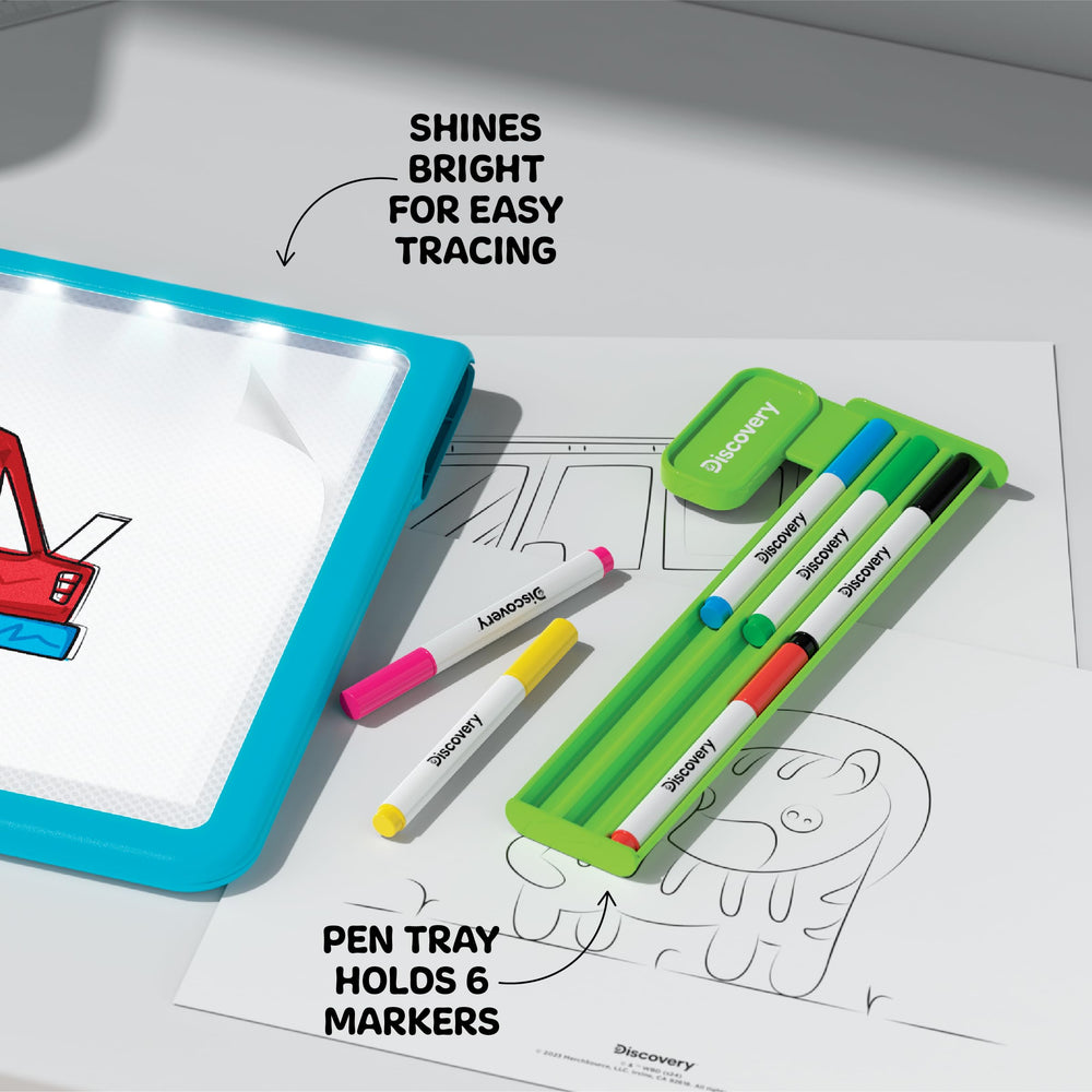 Discovery Glow Tracing Tablet portable design with storage tray eases on-the-go creativity