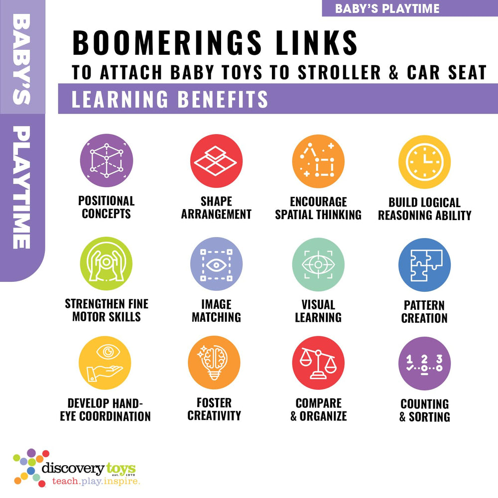 Discovery Toys Boomerings encourage fine motor skills through linking and pulling games.