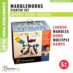 Discovery Toys MarbleWorks Marble Run Starter jump ramps invite hands-on learning through cause-and-effect exploration.