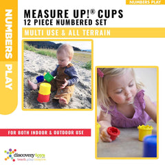 Discovery Toys Measure UP! Cups show numbers in three formats for early math familiarity.