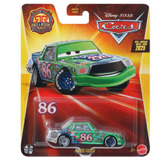 Disney Cars Chick Hicks 1:55 diecast detail shot highlights decals.