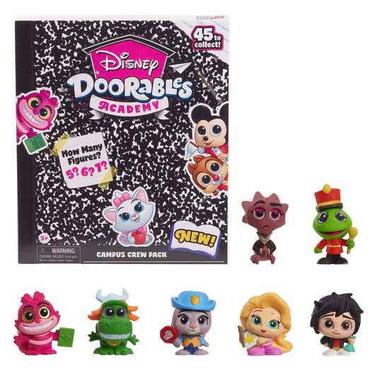 Disney Doorables Academy Campus Crew pack cover reveals the surprise lineup for play and collection.