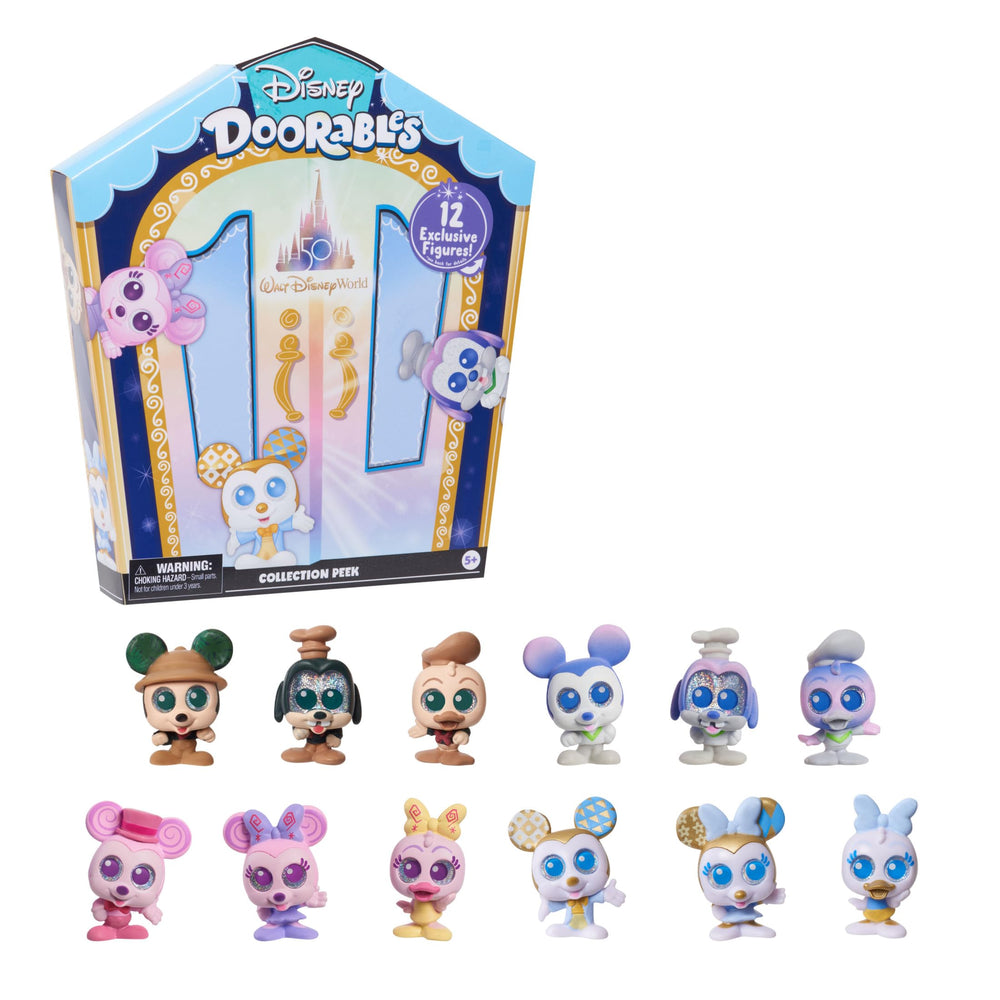 Disney Doorables Walt Disney World 50th Peek box opens to reveal a sparkly collectible figure.