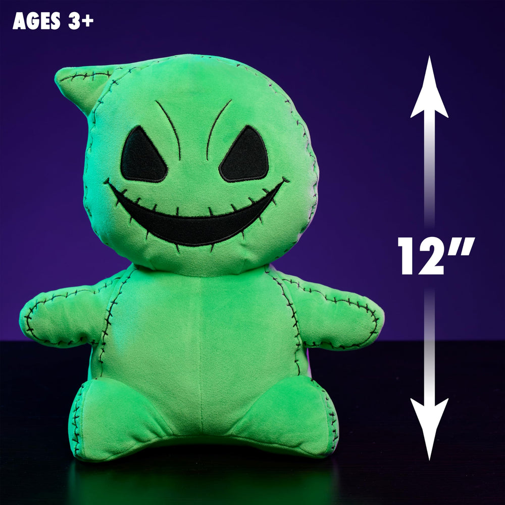 Just Play Oogie Boogie plush showcases 2 lb weight and squishy fill.