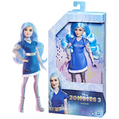 Disney Princess Addison Zombies 3 doll with long blue hair for styling.