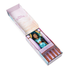 Disney Store Jasmine doll with coordinated satin headband and golden earrings.