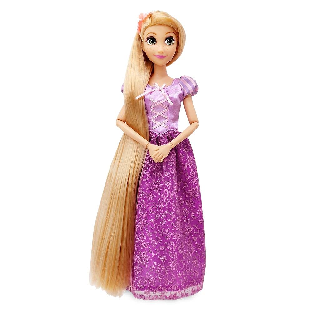 Disney Store Rapunzel doll with lace-up bodice and flower detail for dress-up.