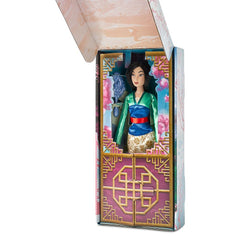 Disney Store Mulan satin dress close-up with glitter floral pattern and sash