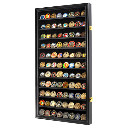 DisplayGifts military coin display case front view in black finish