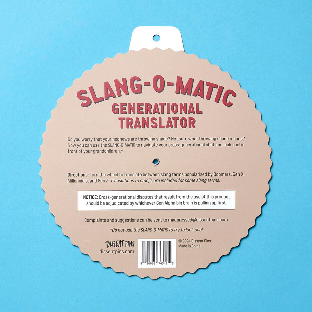 Dissent Pins Slang-o-Matic on a desk as a playful chat accessory.