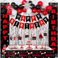 Distasio red and black birthday banner enhances party entrances and photos.
