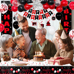 Distasio red black birthday door banner makes an eye-catching entrance.