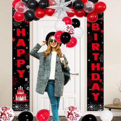 Distasio red hanging swirls bring motion and color to your party decor.