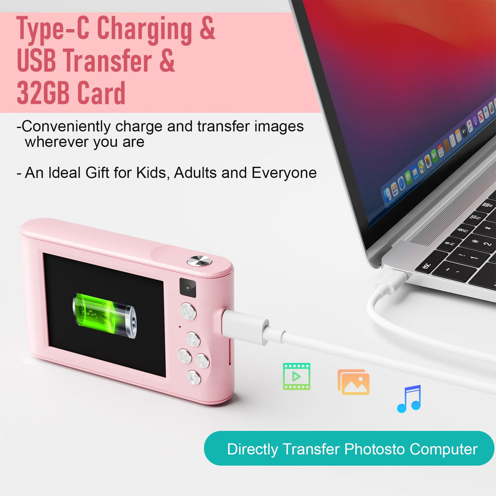 Diswoe Upgrade Kids Selfie Camera in-hand pink, easy to use for little creators
