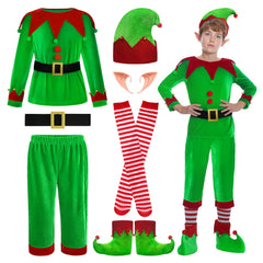 DITAIX Christmas Elf costume velvet shirt with bells for festive photos