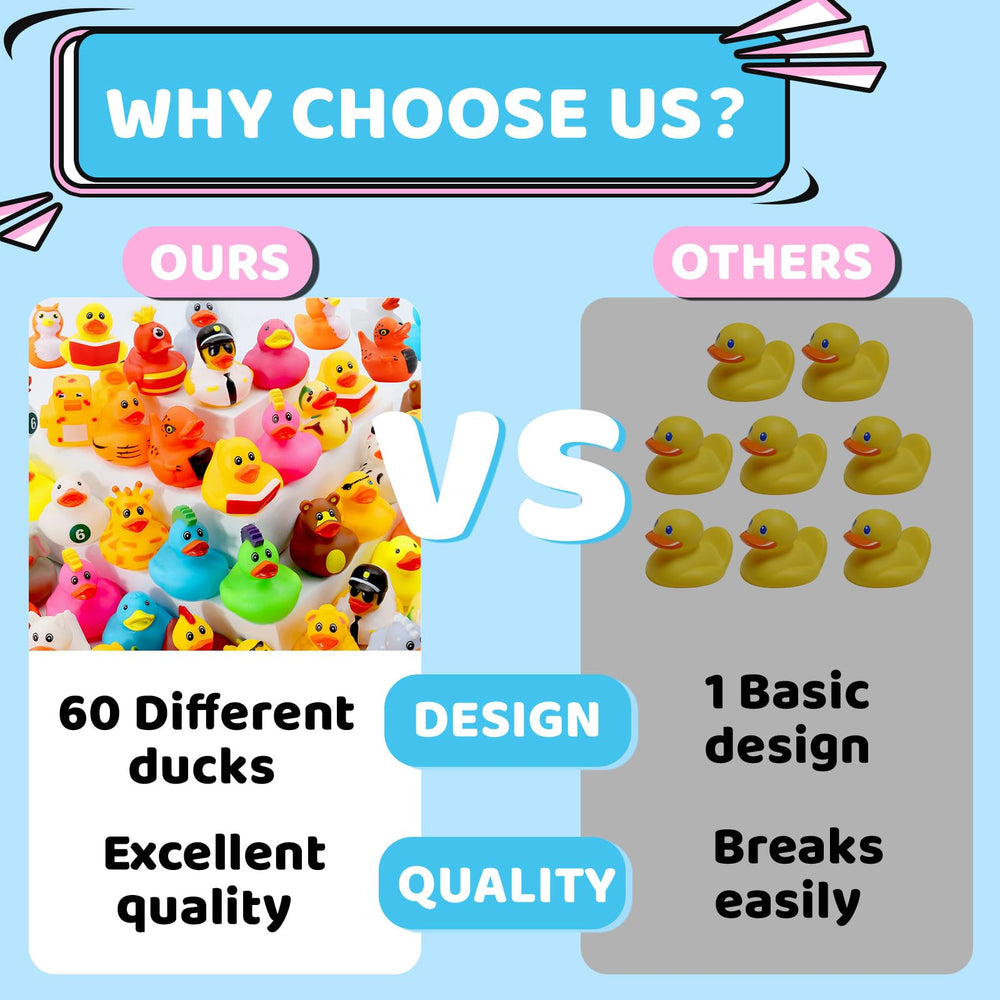 Diteryy rubber ducks safe to touch, ideal for small hands.