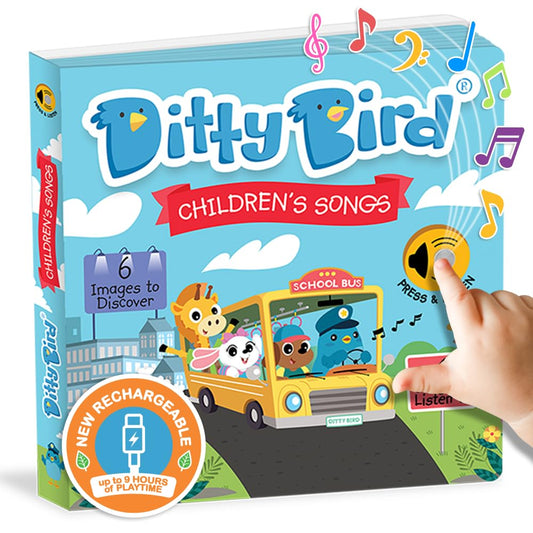Ditty Bird Wheels on the Bus sound book with interactive buttons for playful song time.